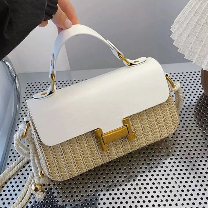 White Narrow Structured Straw Bag