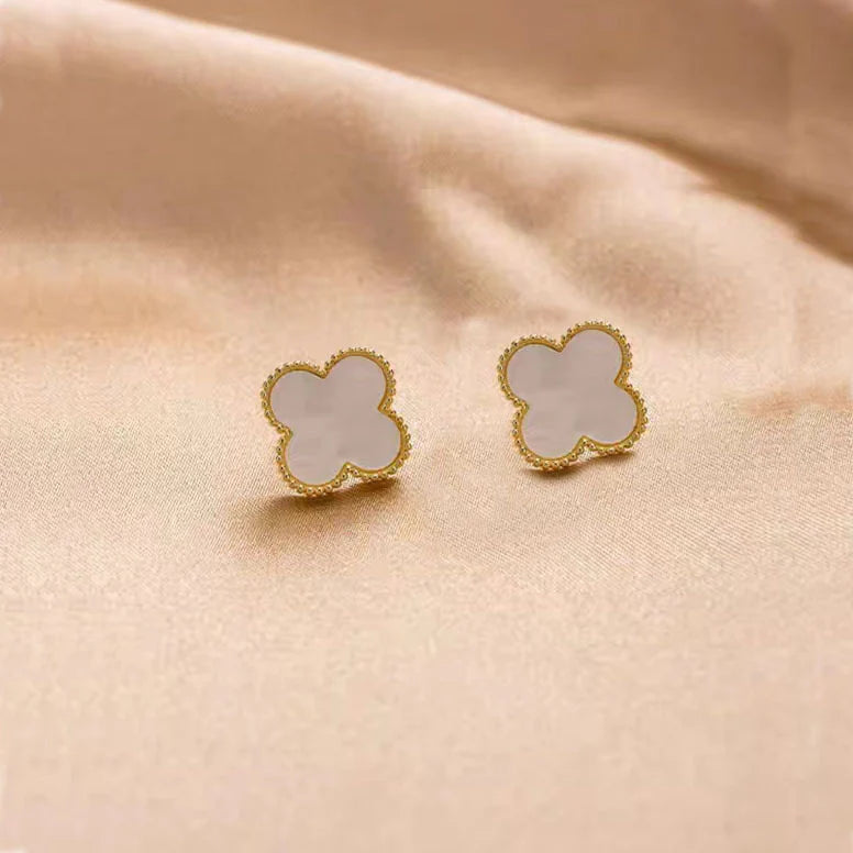 White Crystal Clover Studs