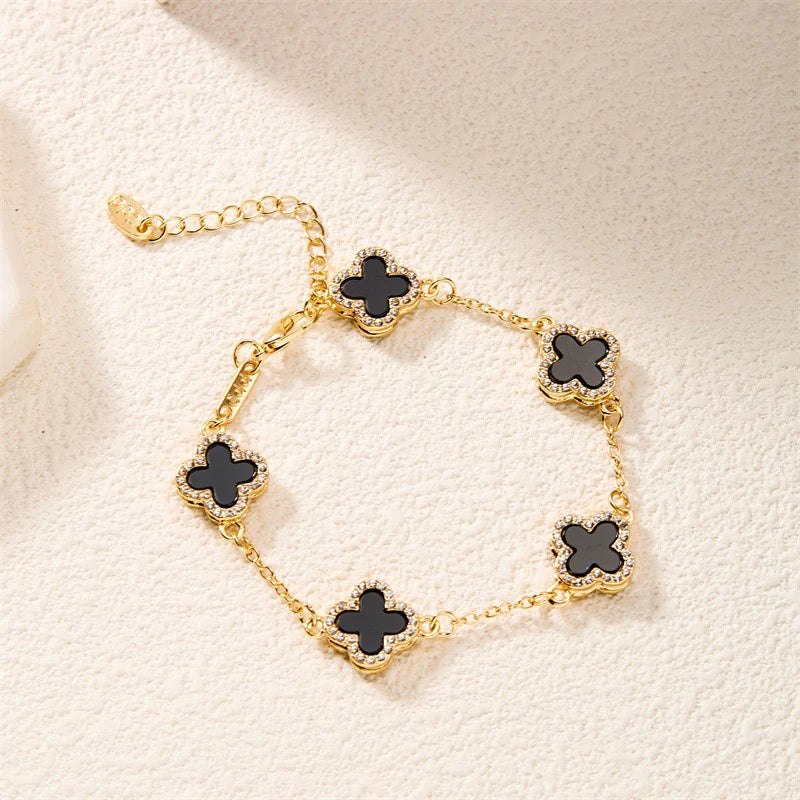 Black Crystal Clover Bracelet