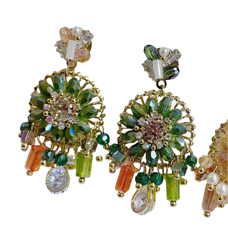 Green Round Small Dreamcatcher Earrings