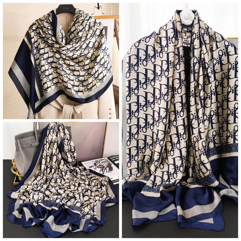 Diana Silk Touch Scarf Navy
