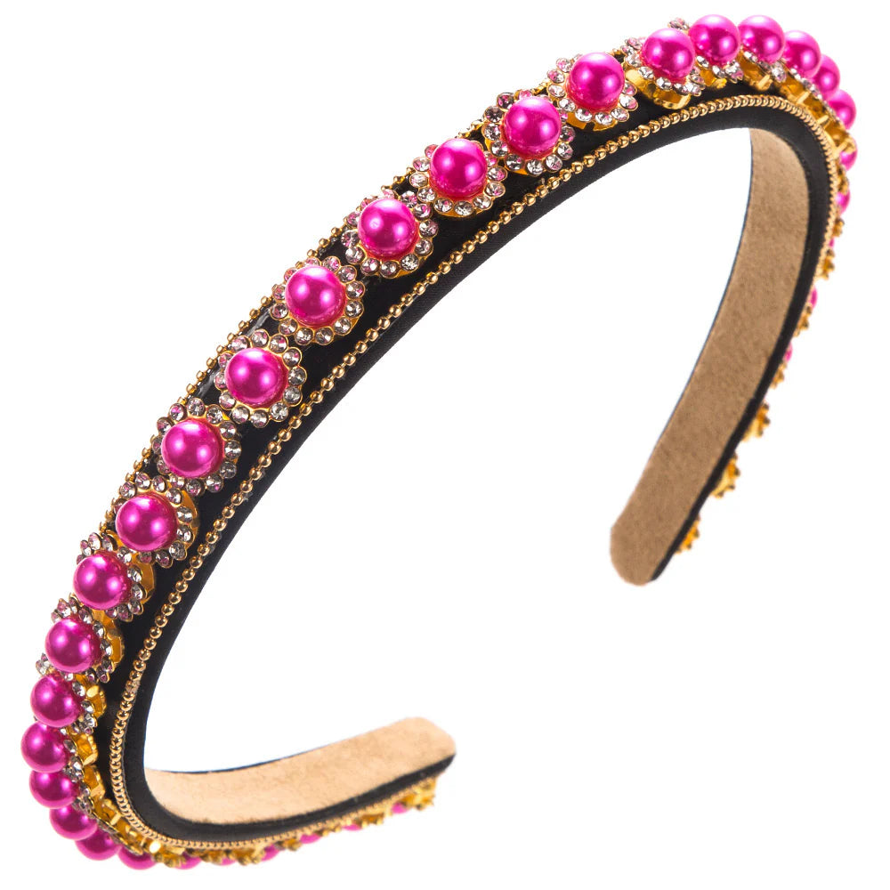 Fuchsia Narrow Pearl Hairband