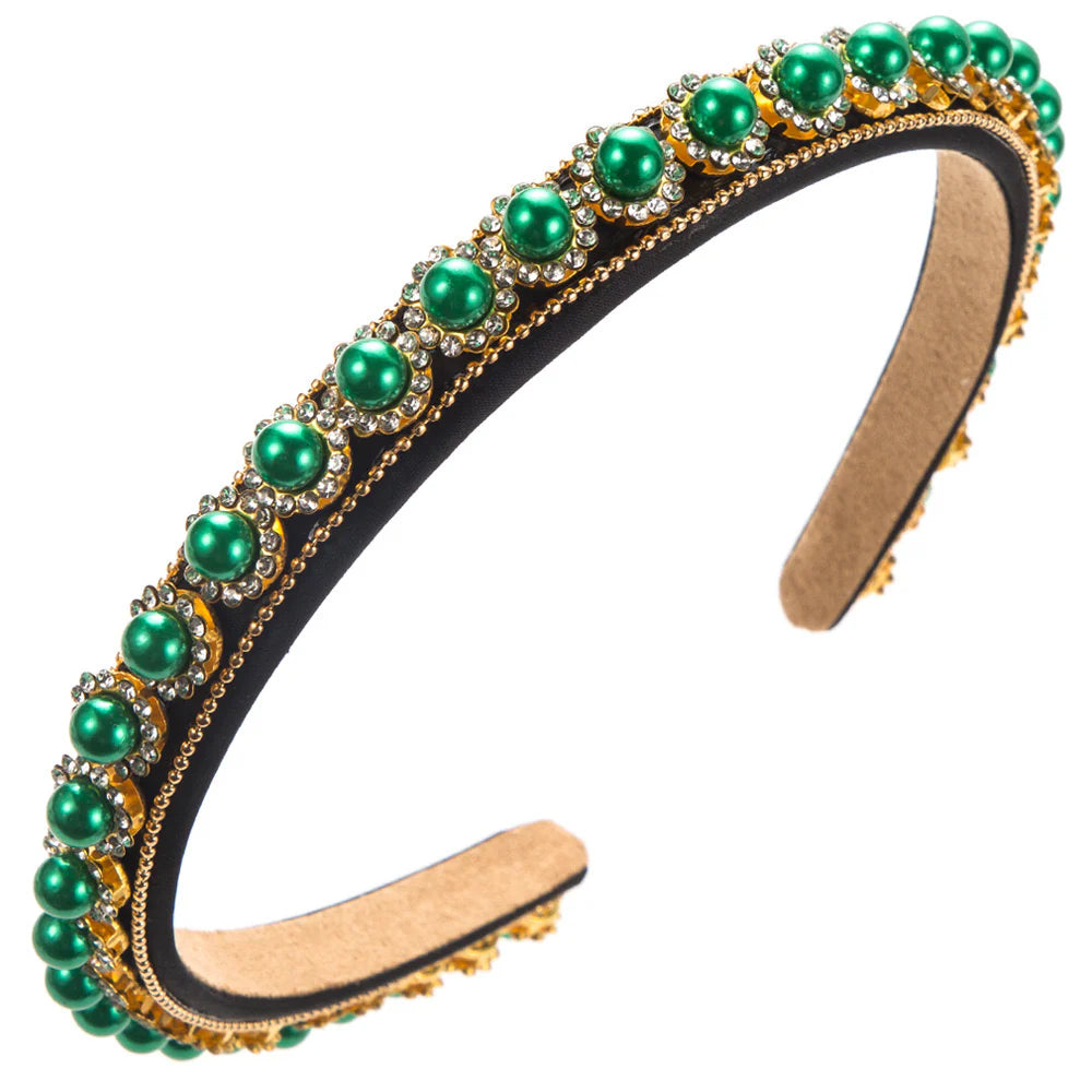 Green Narrow Pearl Hairband