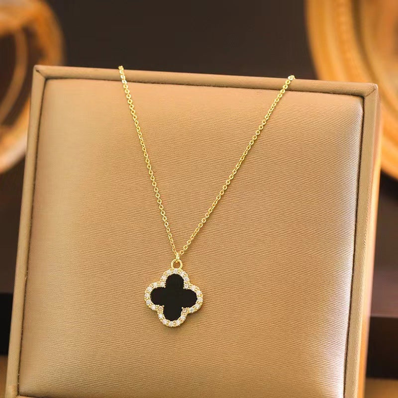 Black Crystal Clover Necklace