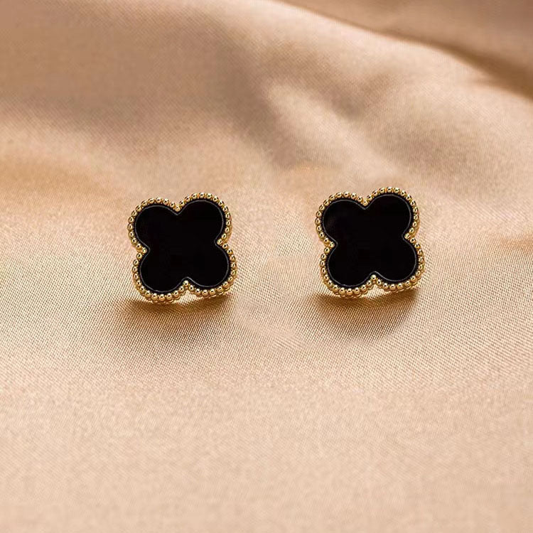 Black Crystal Clover Studs