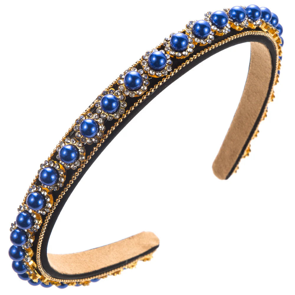 Blue Narrow Pearl Hairband