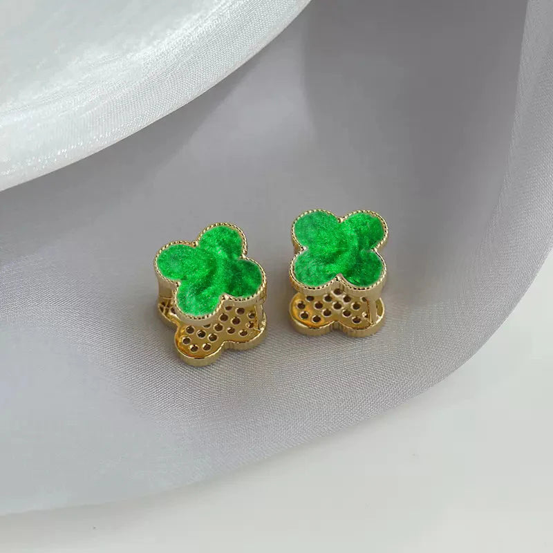Green Crystal Clover Studs