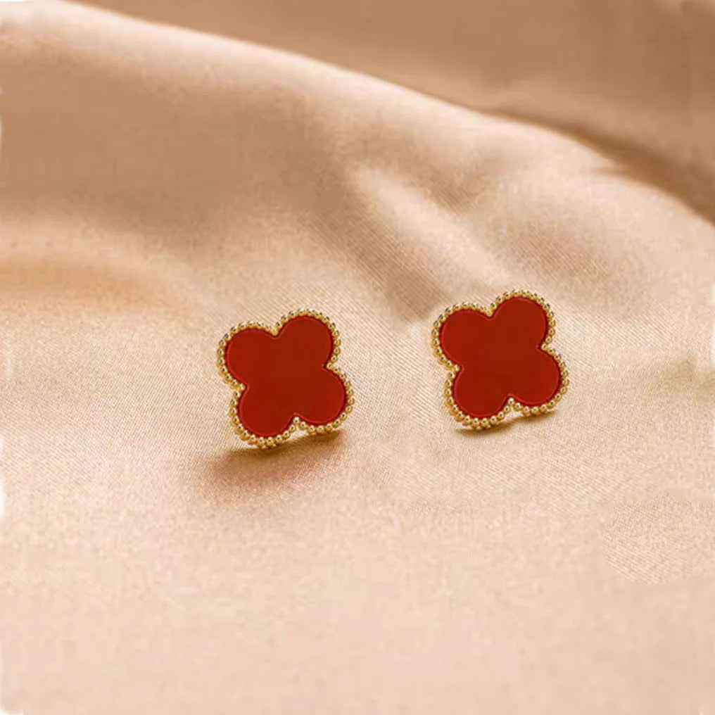 Red Crystal Clover Studs