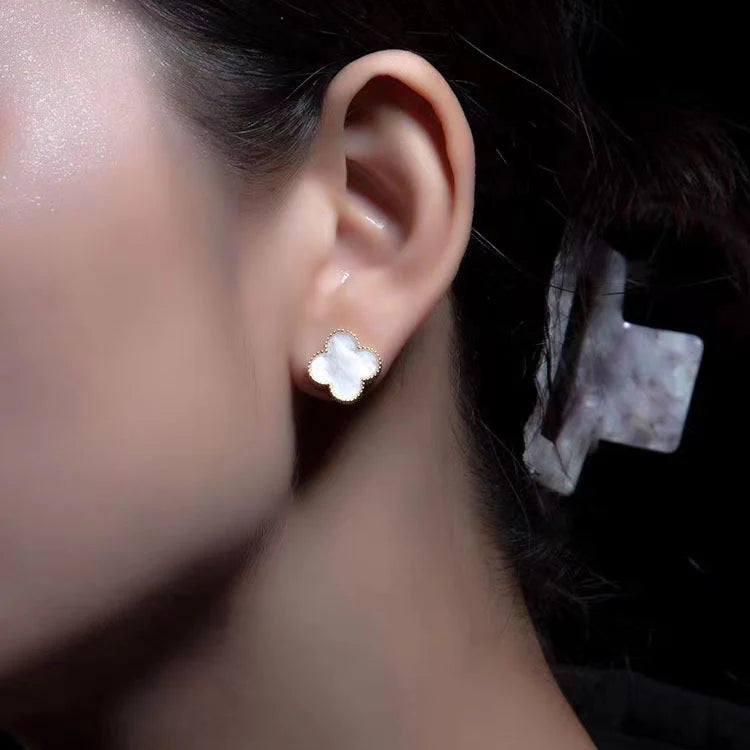 White Crystal Clover Studs