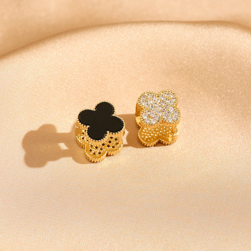Black Crystal Clover Studs