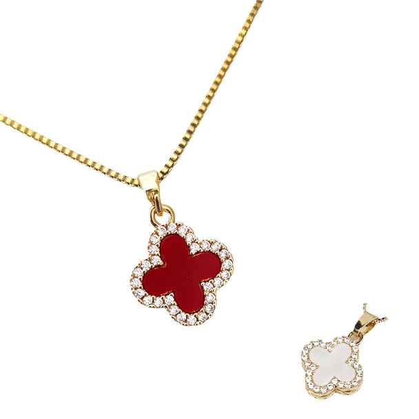 Red Crystal Clover Necklace