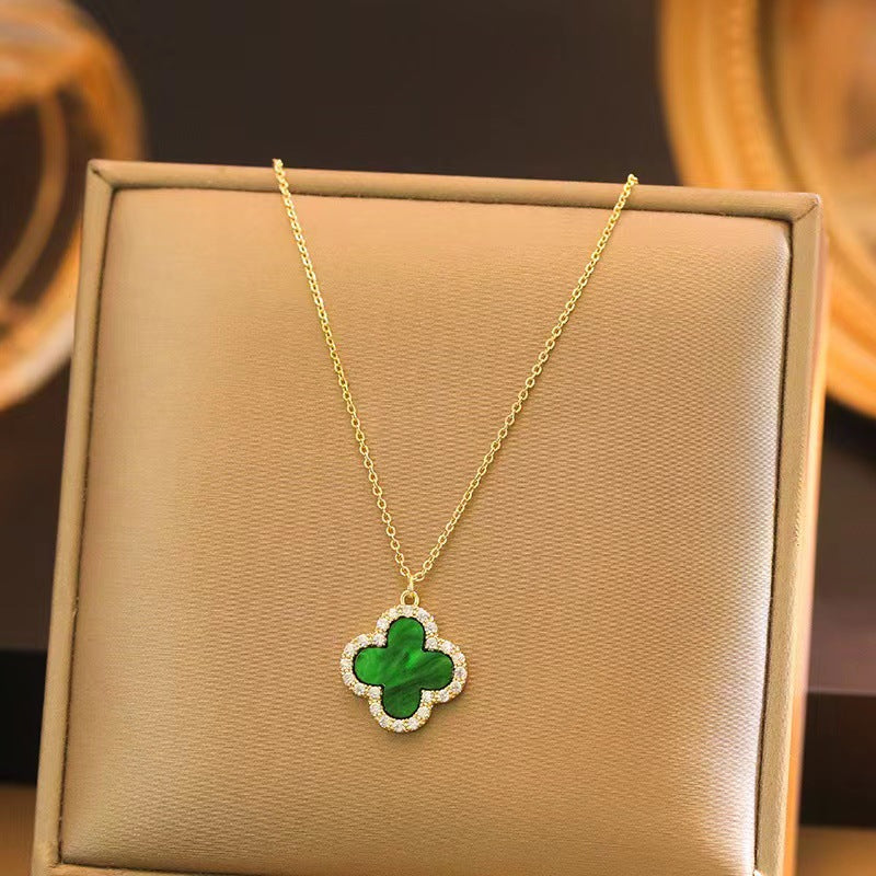 Green Crystal Clover Necklace