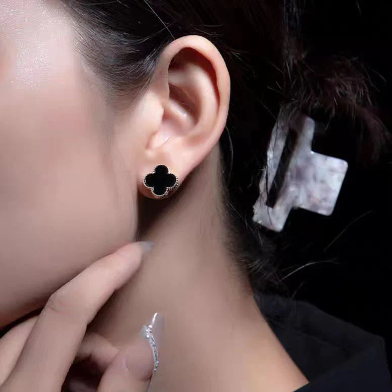 Black Crystal Clover Studs