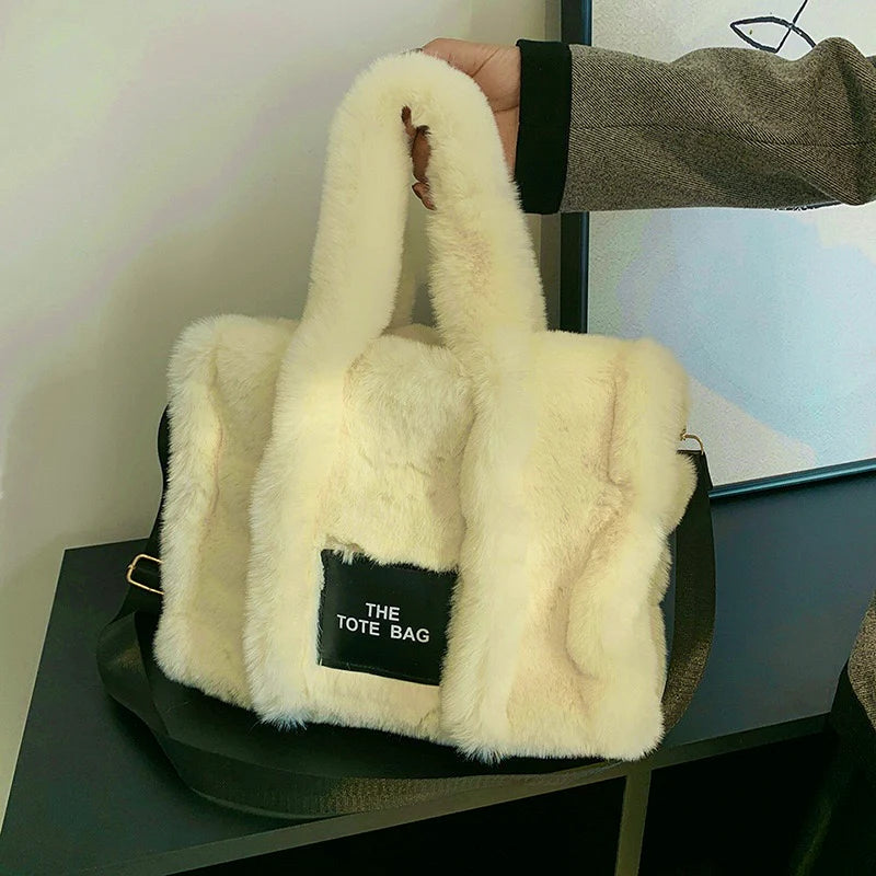Large Beige Fur Tote Bag
