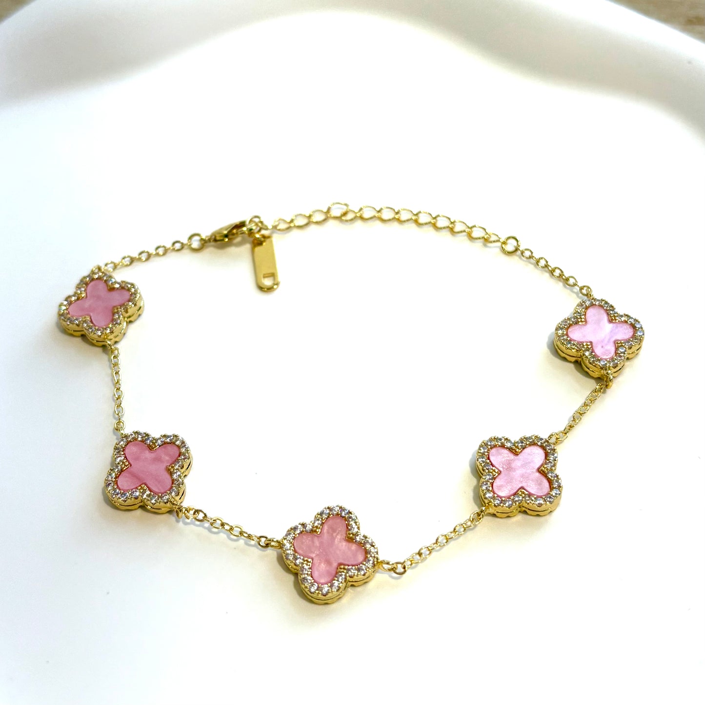 Baby Pink Crystal Clover Bracelet