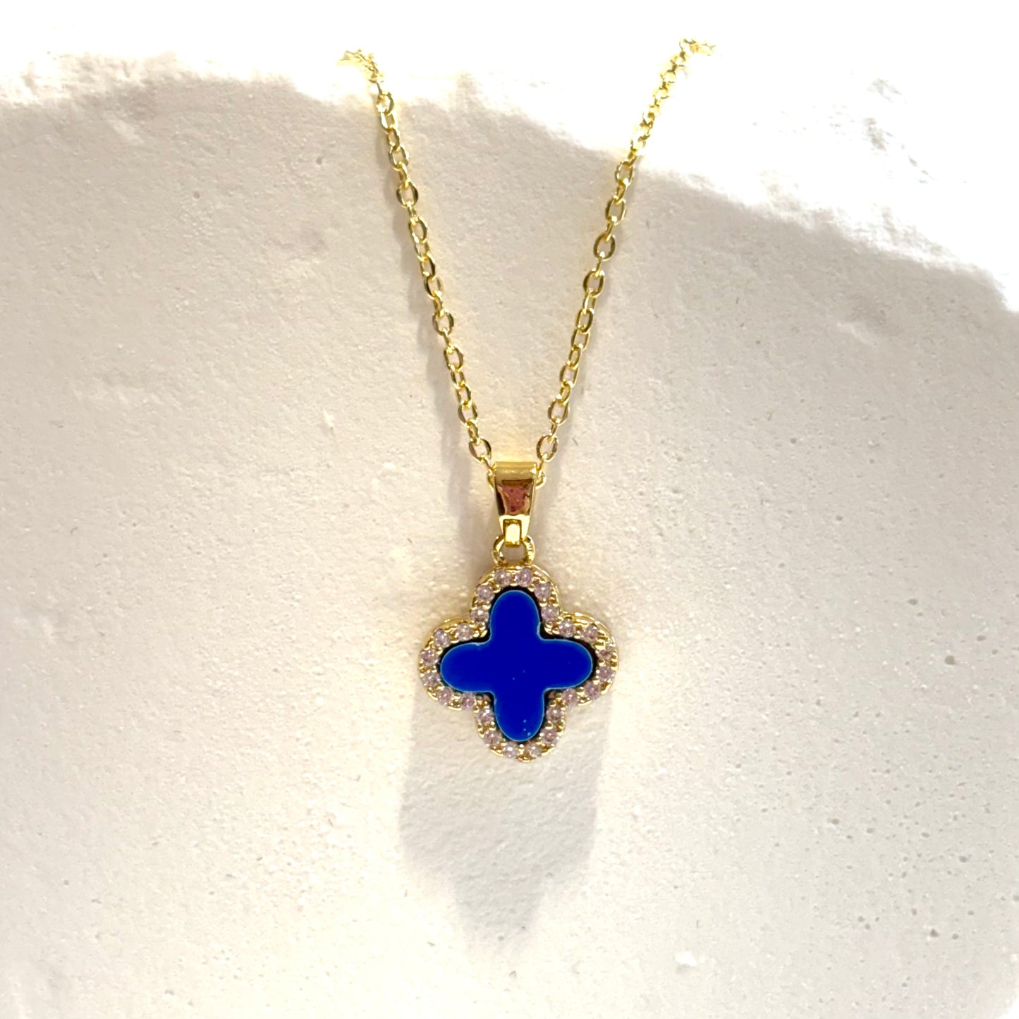 Royal Blue Crystal Clover Necklace