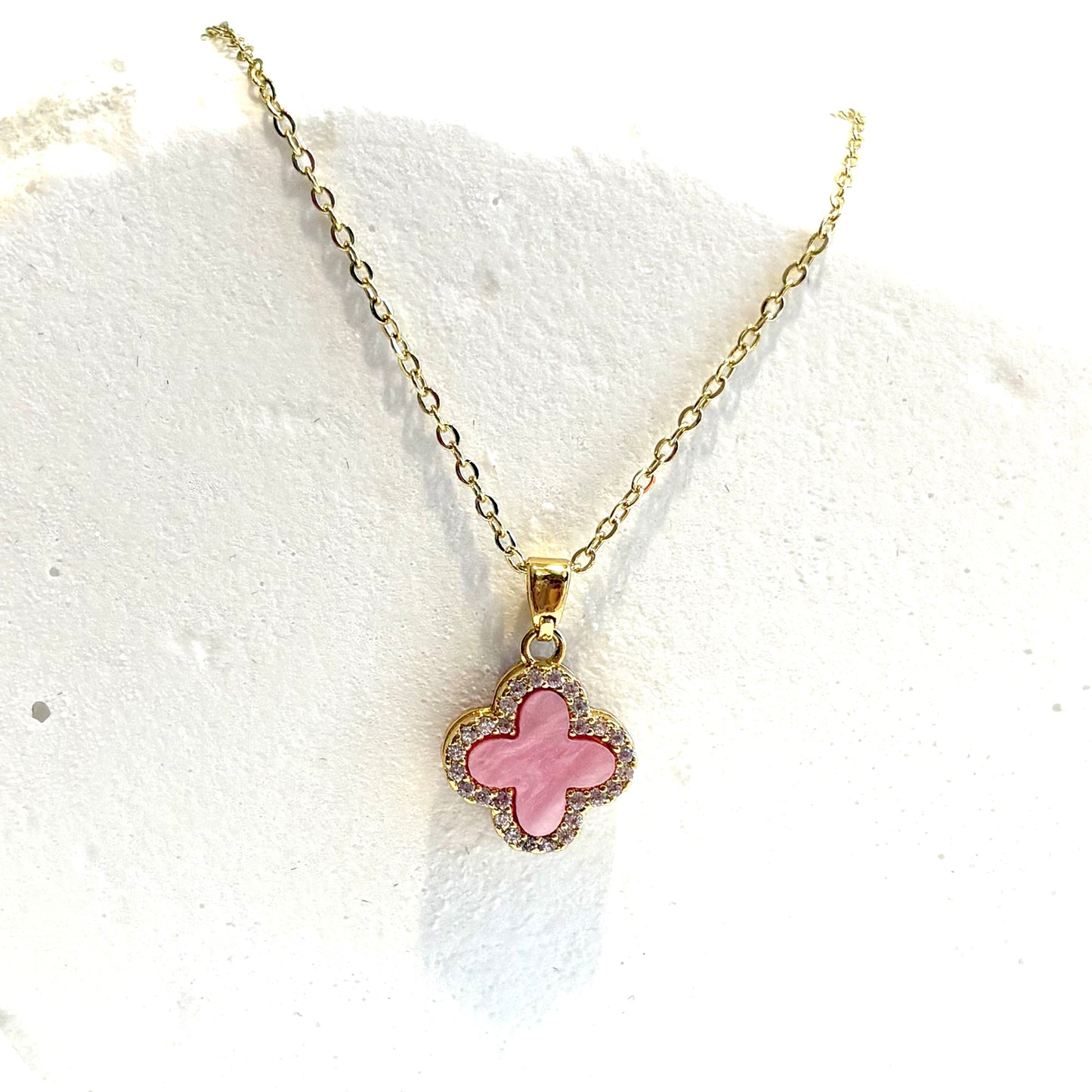 Baby Pink Crystal Clover Necklace