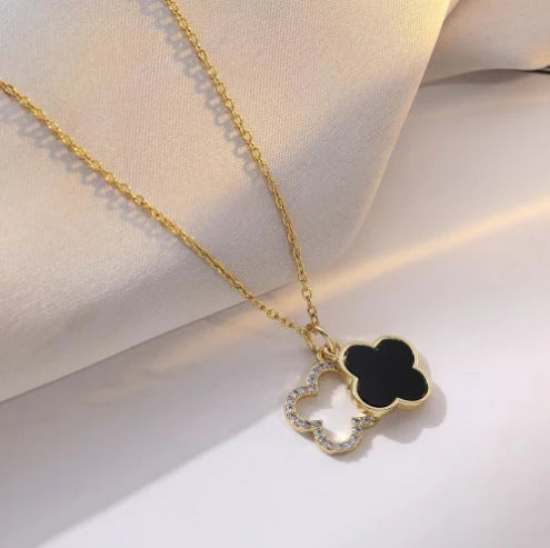 Black Crystal Split Clover Necklace