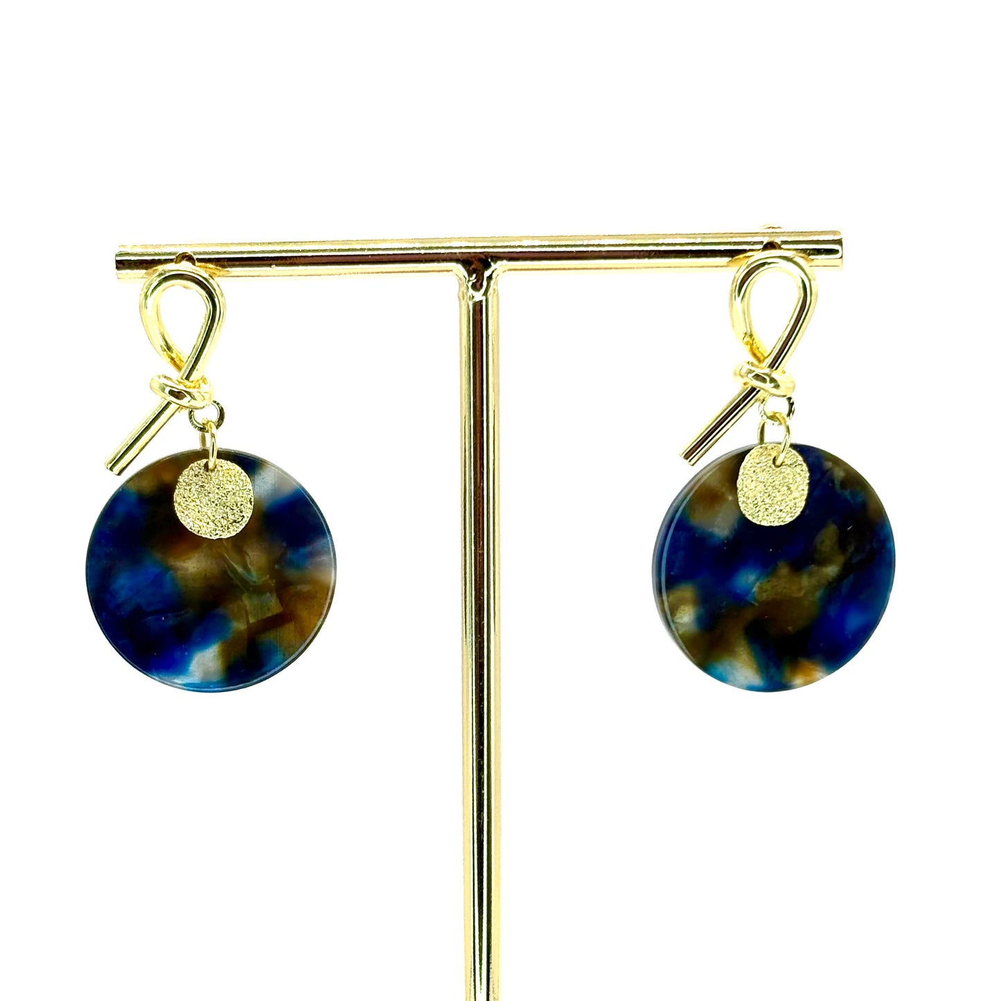 Navy Planet Drop Disc Earrings