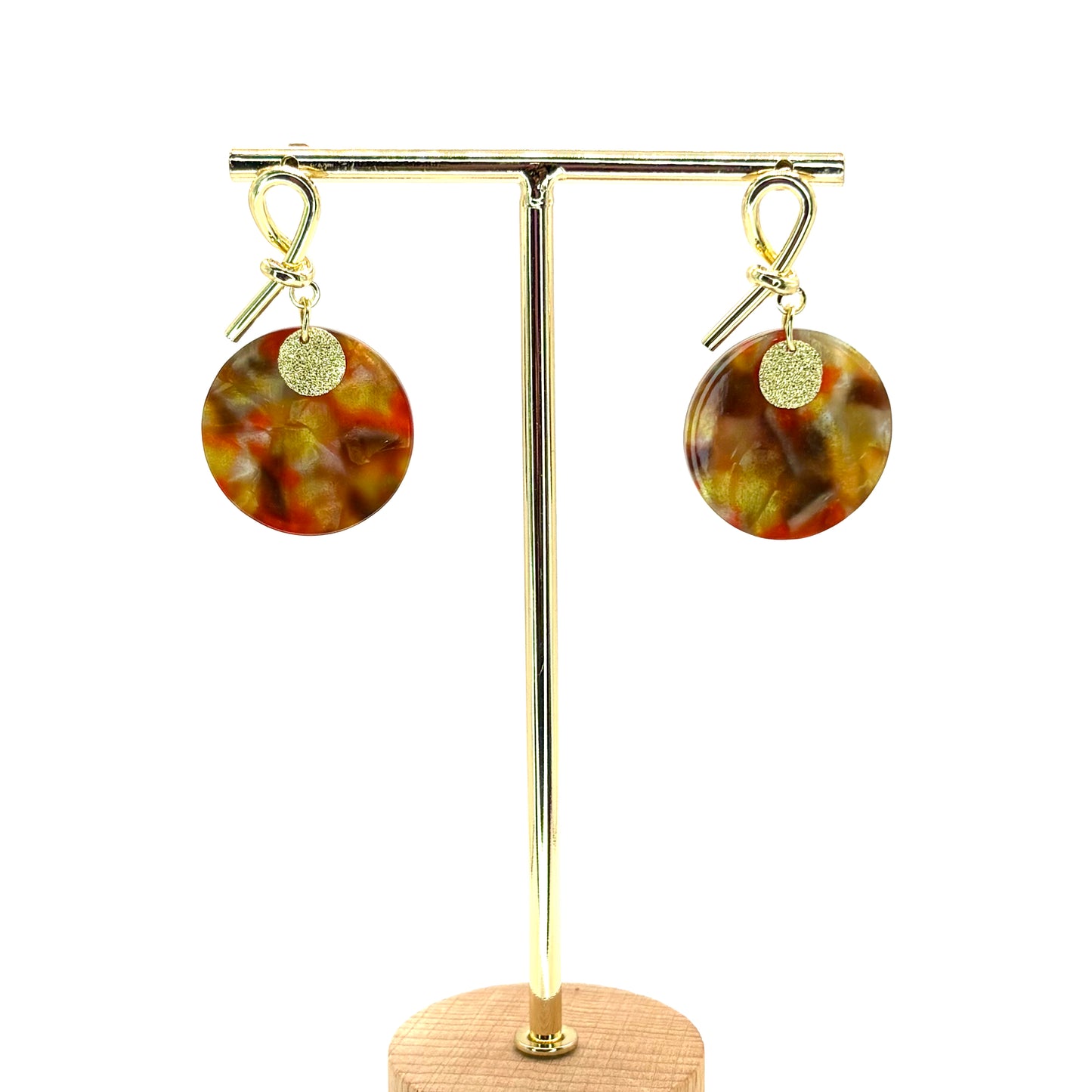Burnt Orange Planet Drop Disc Earrings