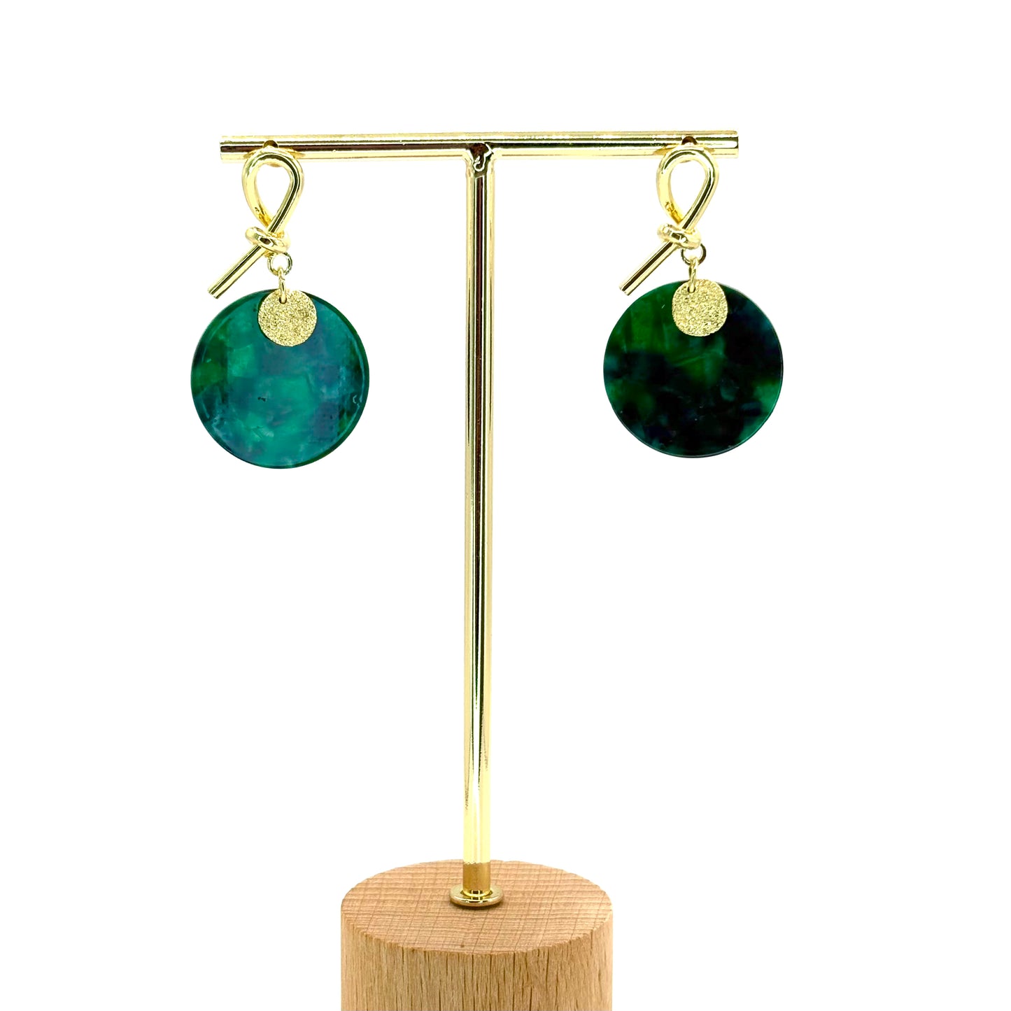 Emerald Planet Drop Disc Earrings
