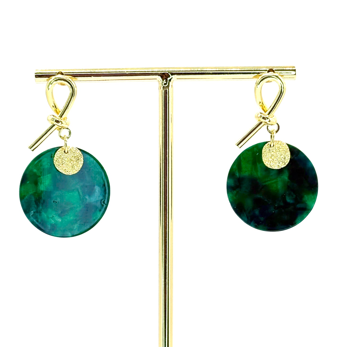 Emerald Planet Drop Disc Earrings