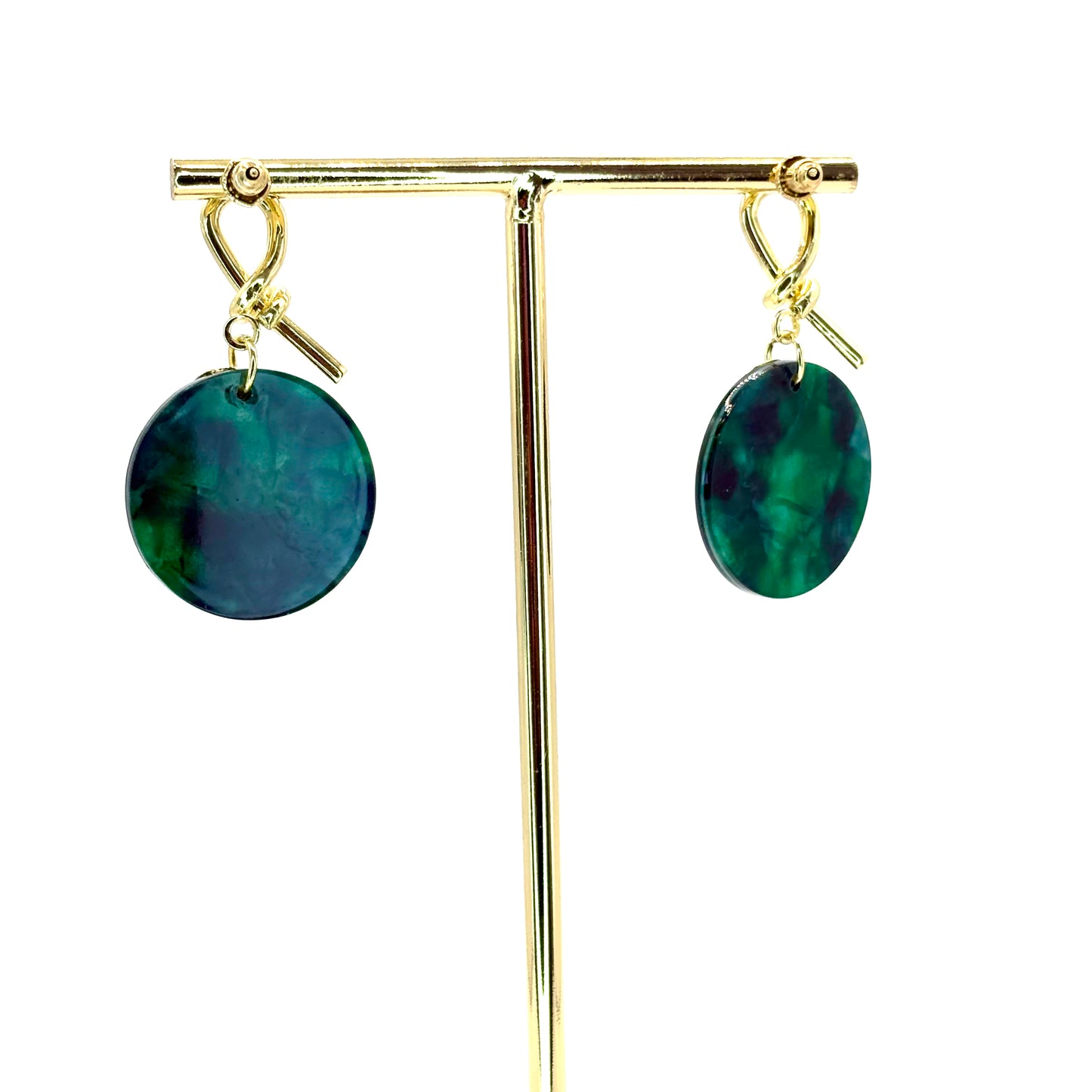 Emerald Planet Drop Disc Earrings