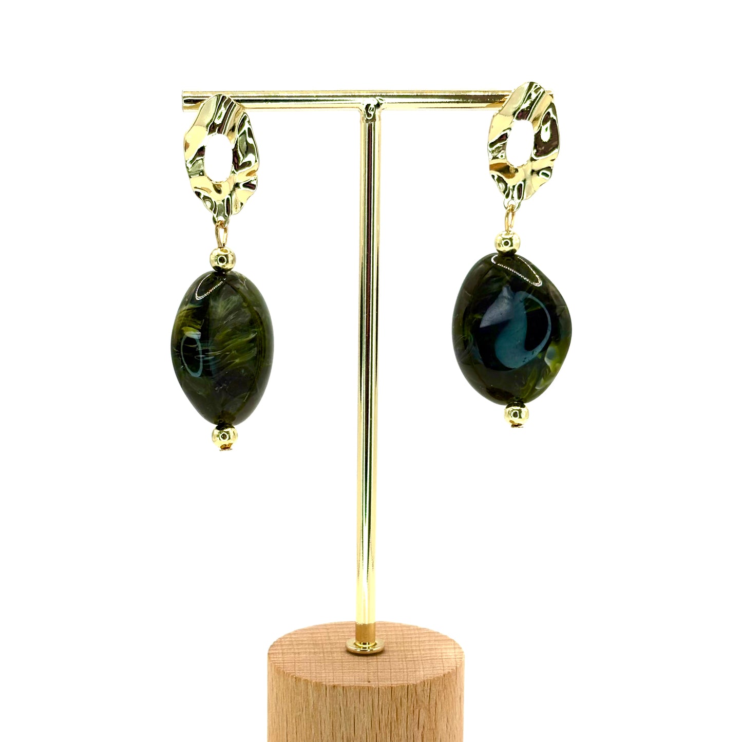 Olive Crystal Pebble Earrings