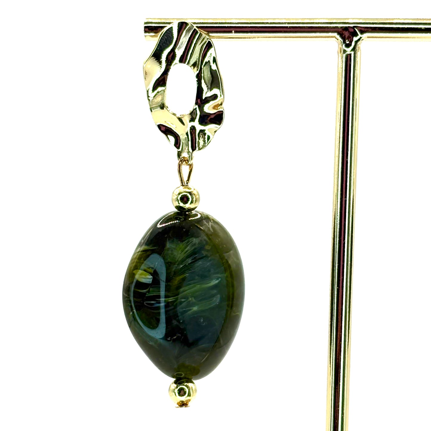 Olive Crystal Pebble Earrings