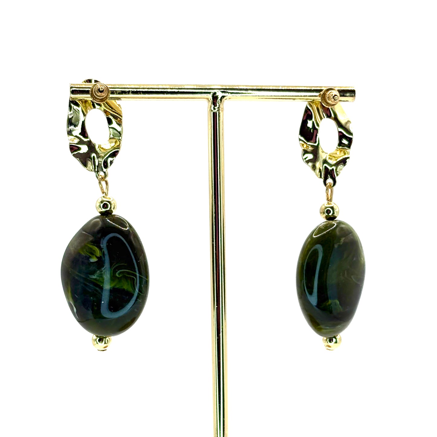 Olive Crystal Pebble Earrings
