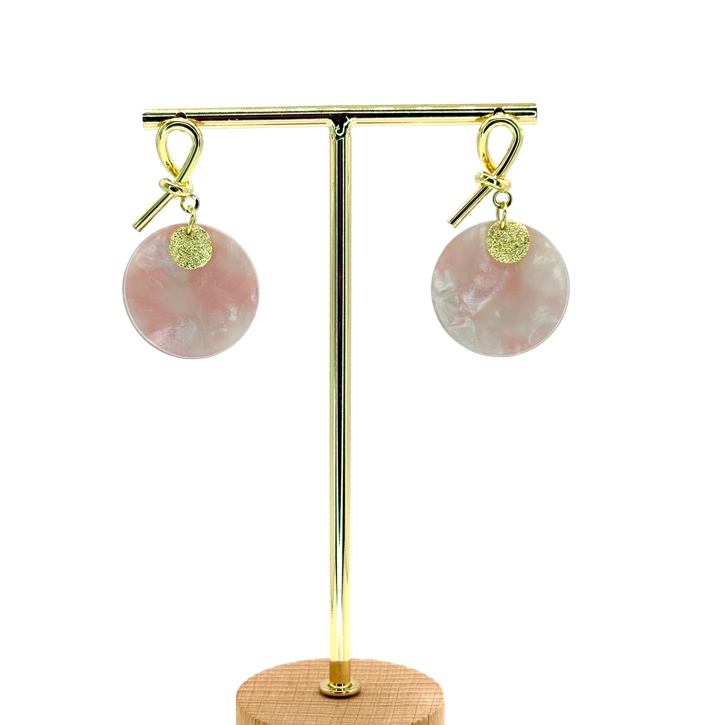 Pink Planet Drop Disc Earrings