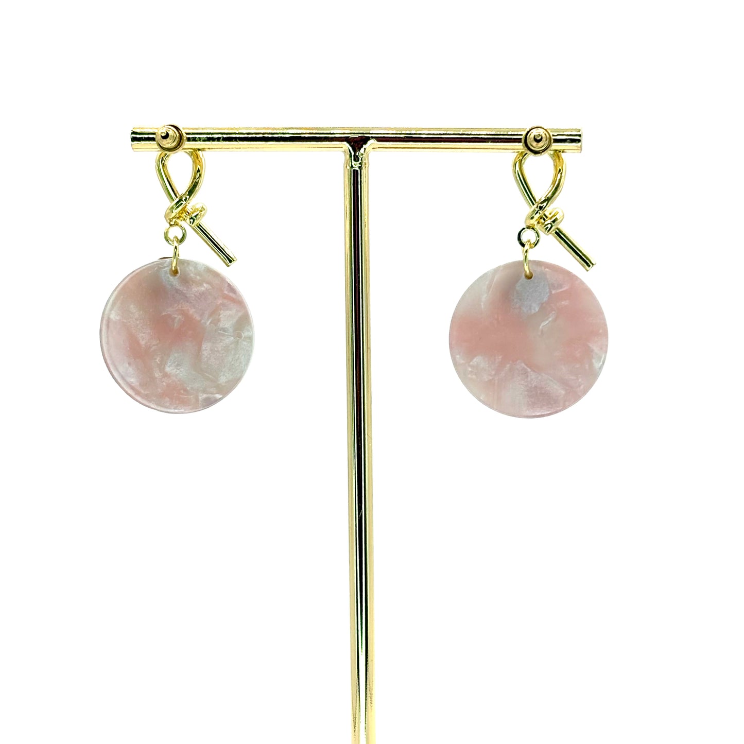 Pink Planet Drop Disc Earrings