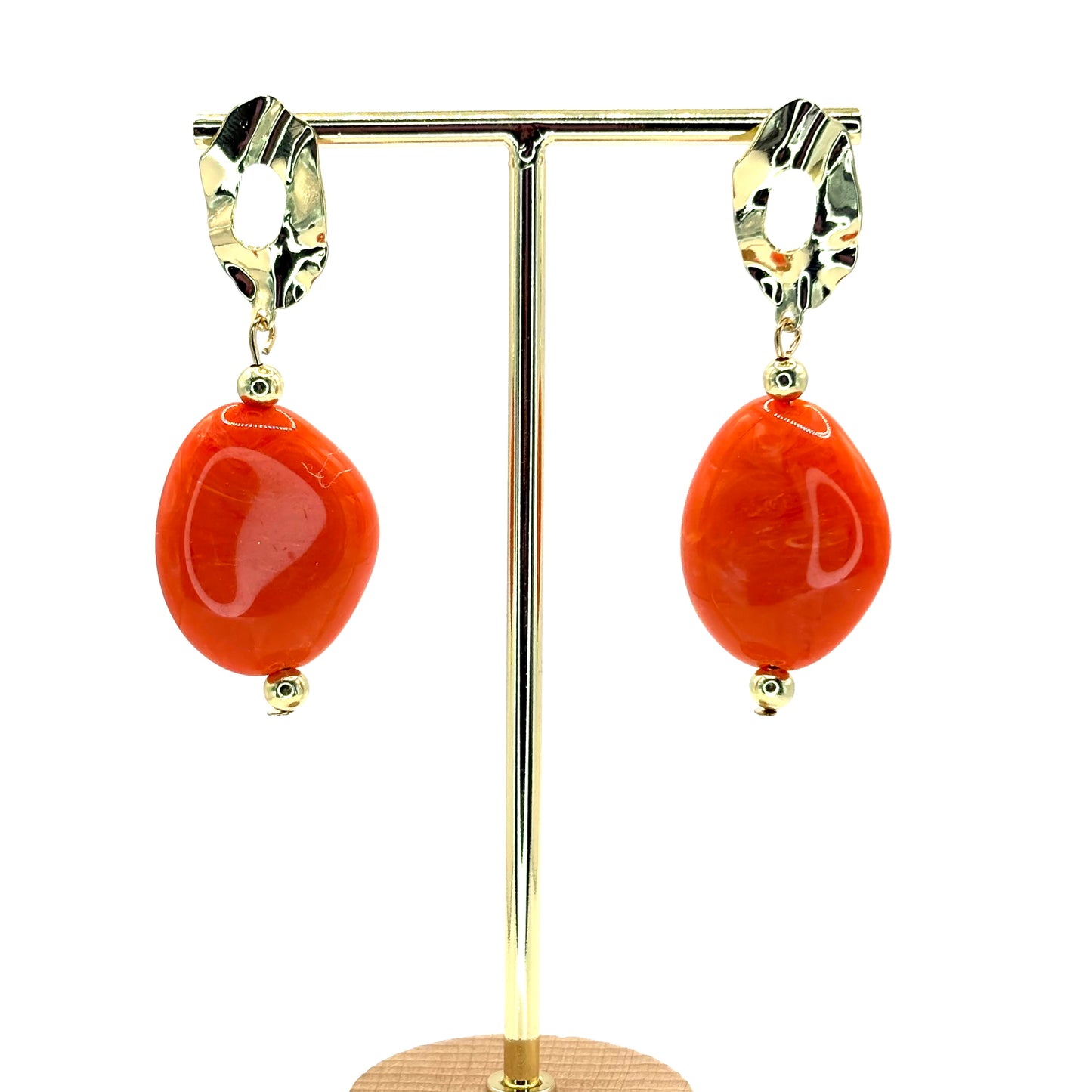 Orange Crystal Pebble Earrings