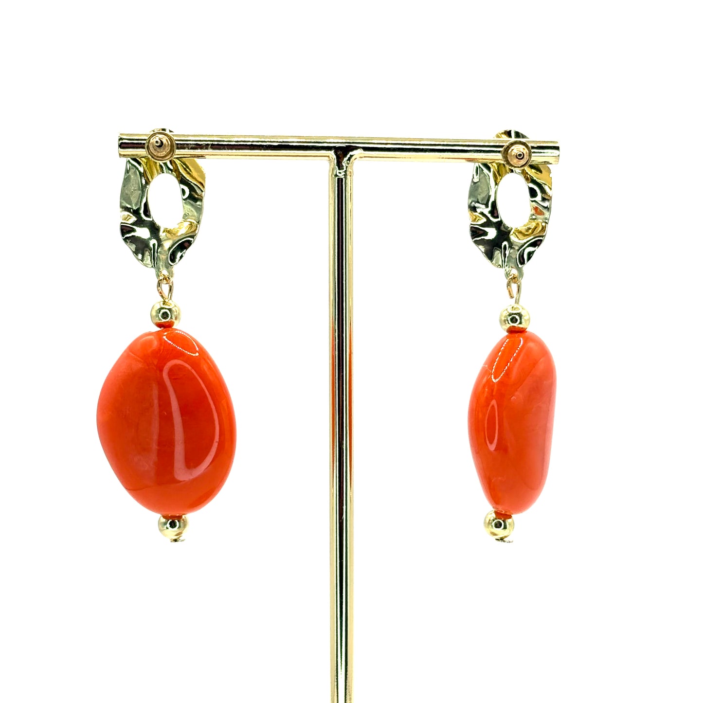 Orange Crystal Pebble Earrings