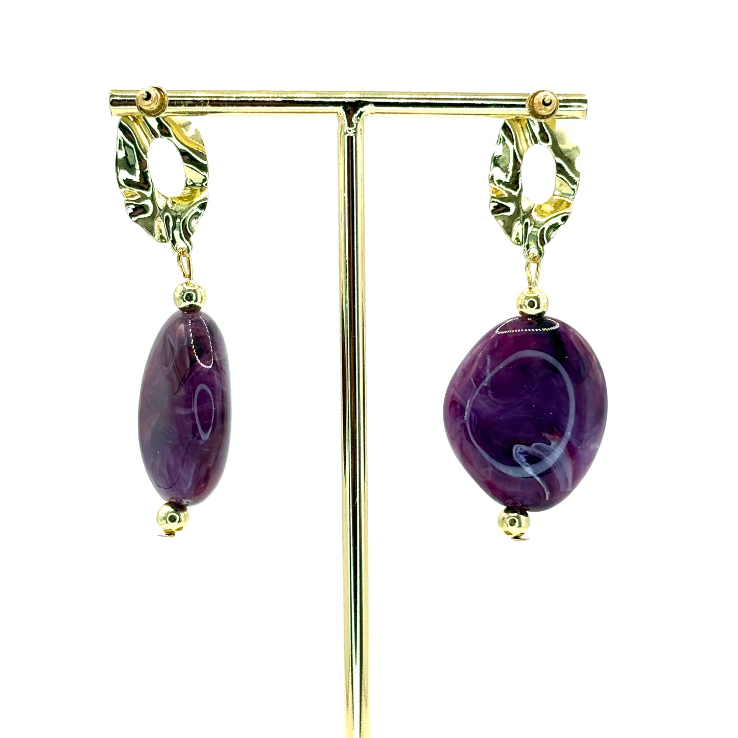 Purple Crystal Pebble Earrings
