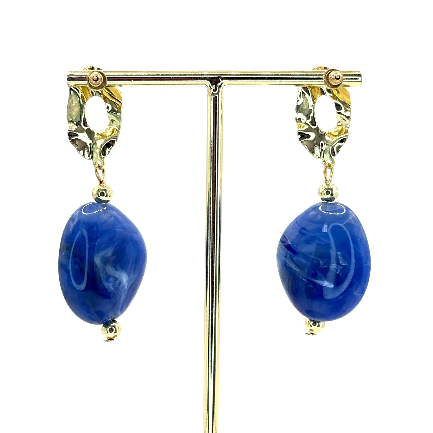 Blue Crystal Pebble Earrings
