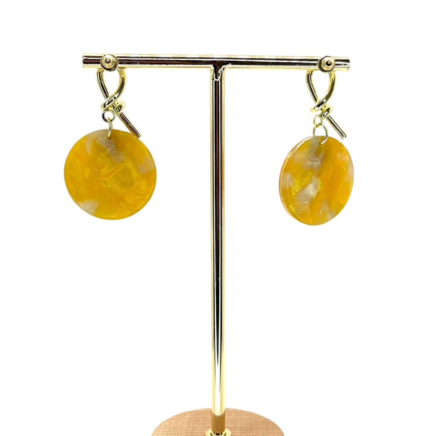 Gold Planet Drop Disc Earrings