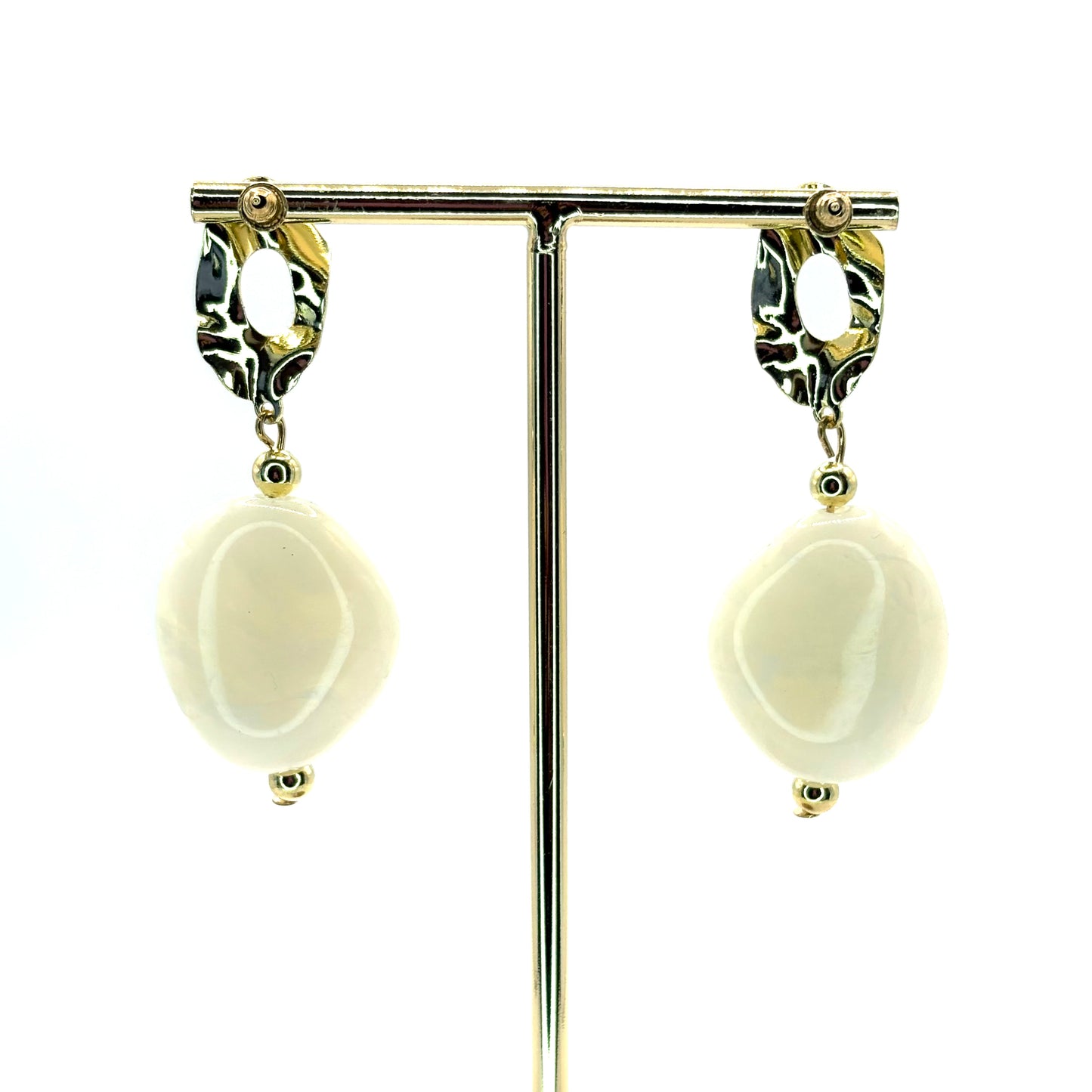 White Crystal Pebble Earrings