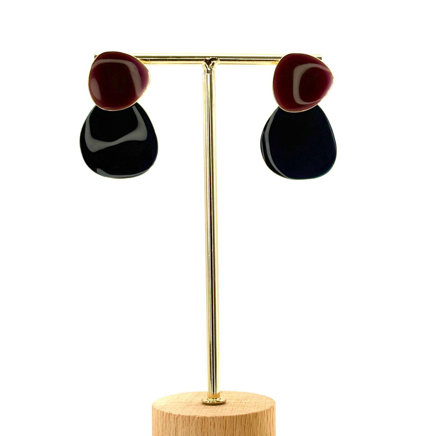 Navy & Wine Wide Petal Drop Earrings