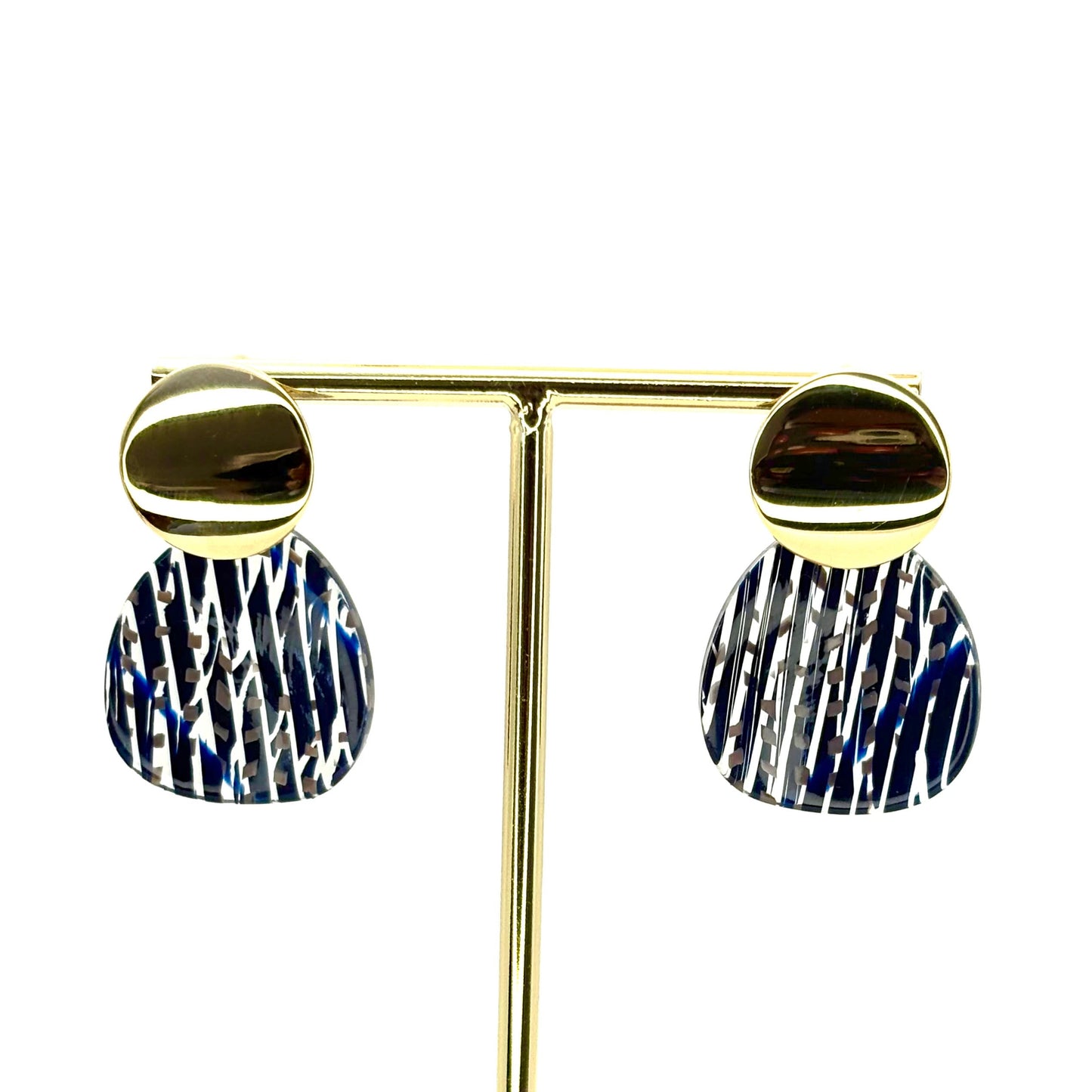 Leafy Navy Wide Petal Drop Earrings