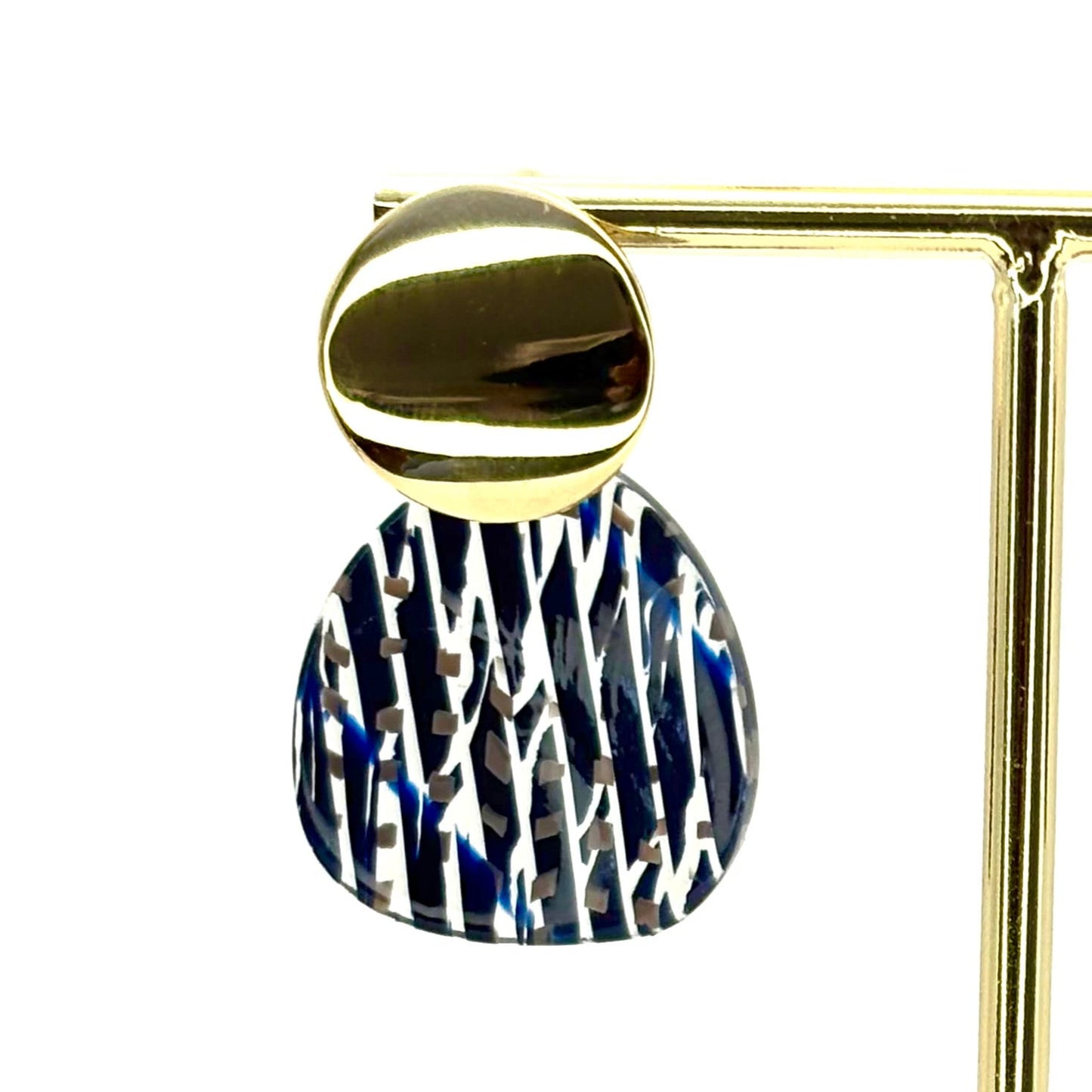Leafy Navy Wide Petal Drop Earrings