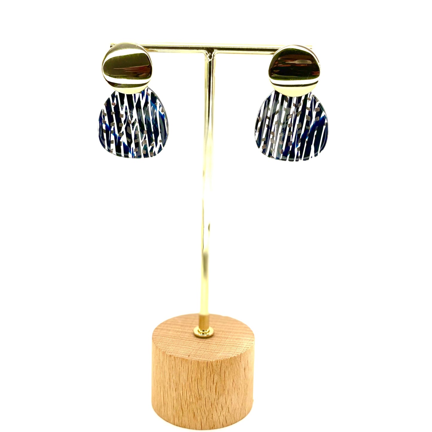 Leafy Navy Wide Petal Drop Earrings