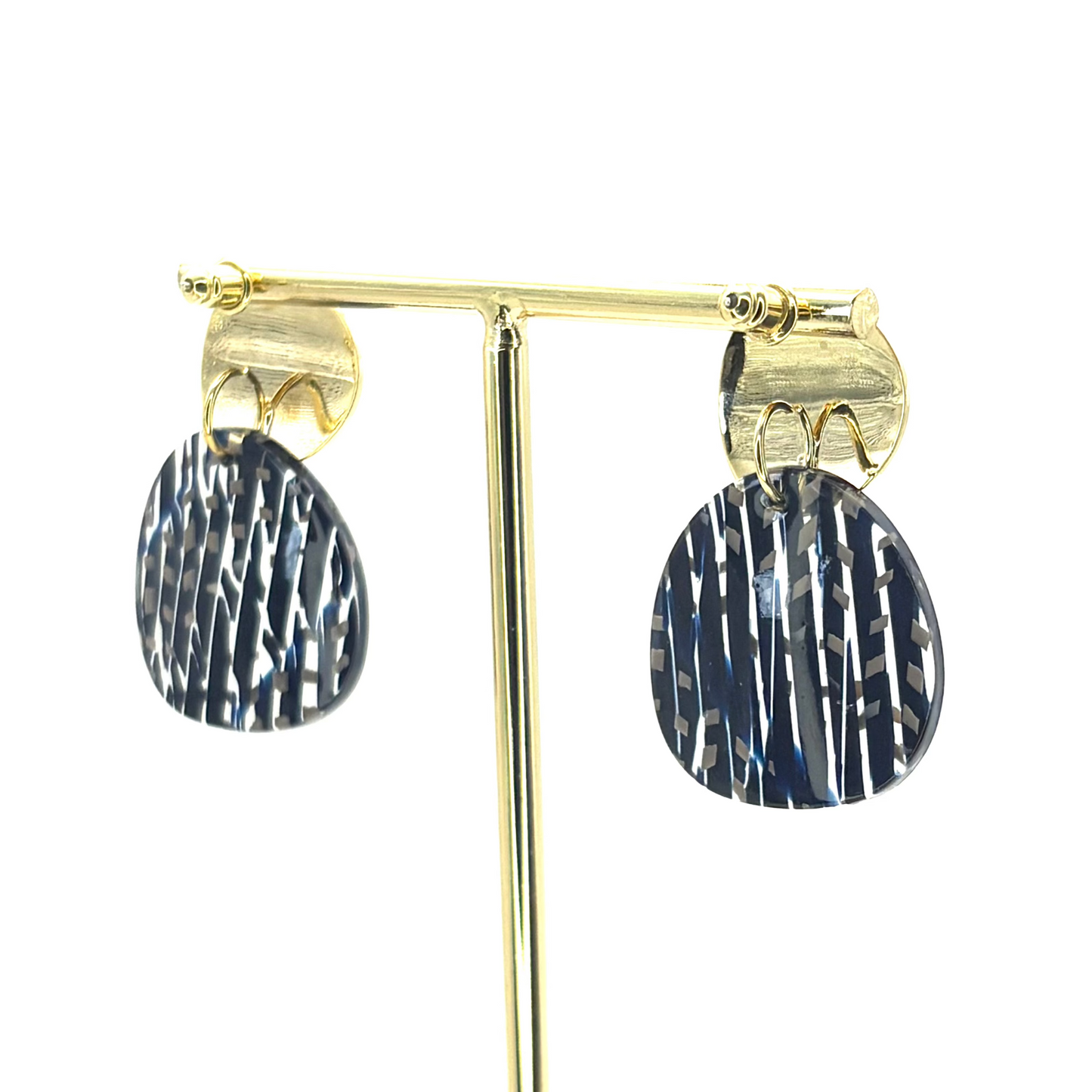 Leafy Navy Wide Petal Drop Earrings