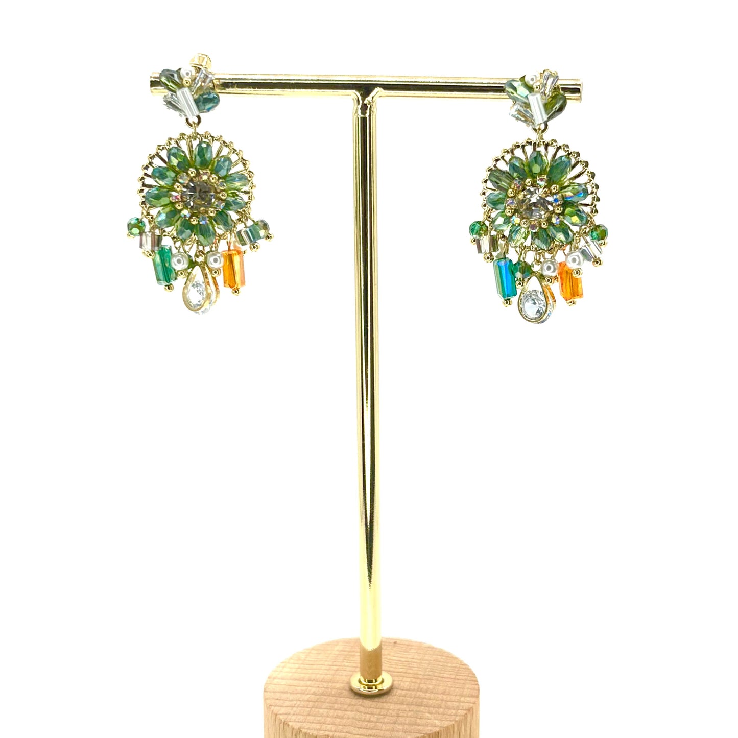 Green Round Small Dreamcatcher Earrings