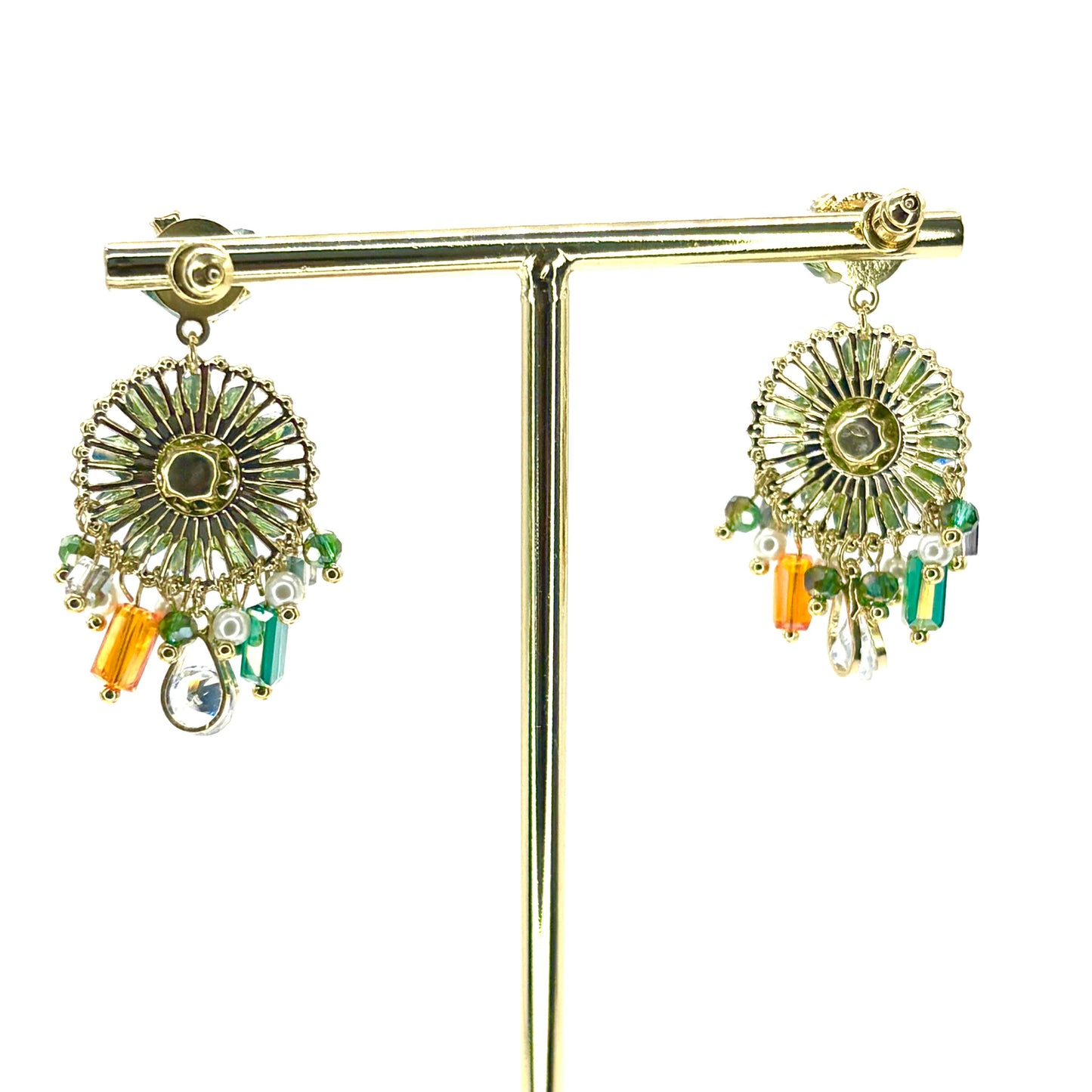 Green Round Small Dreamcatcher Earrings