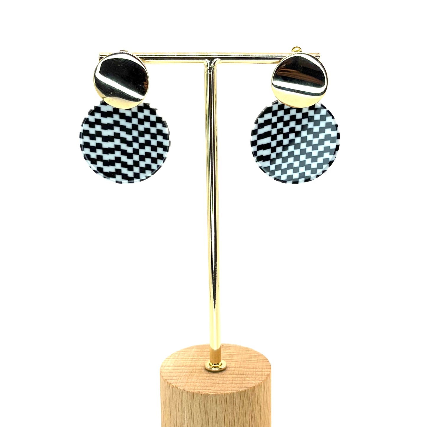 Check Circle Petal Drop Earrings