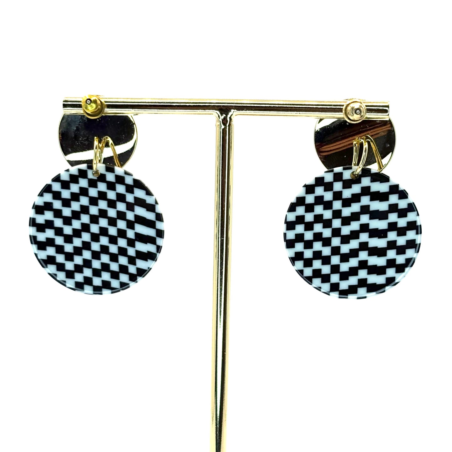 Check Circle Petal Drop Earrings