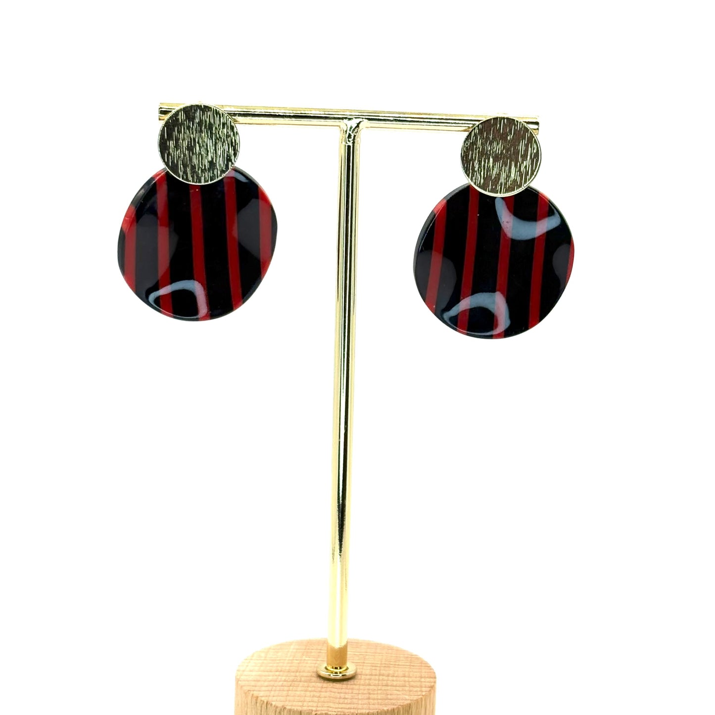 Black & Red Striped Petal Drop Earrings