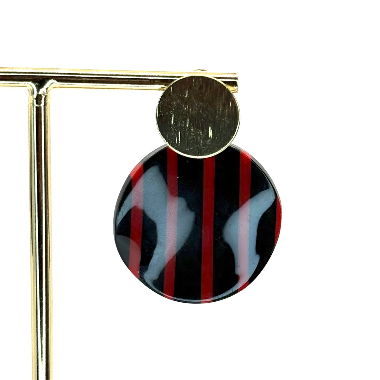 Black & Red Striped Petal Drop Earrings