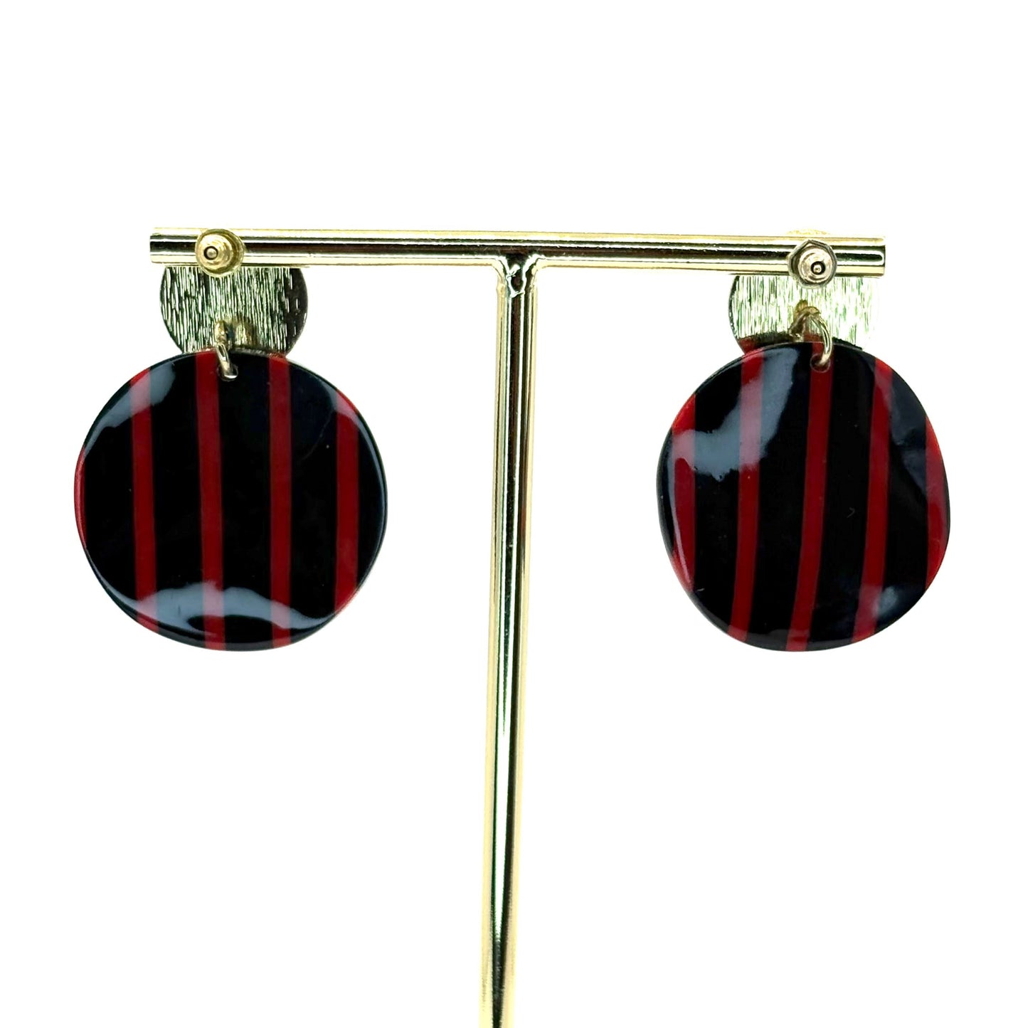 Black & Red Striped Petal Drop Earrings